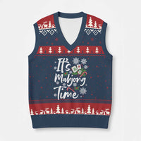 Funny Xmas Mahjong V-Neck Knit Sweater Vest It Is Mahjong Time Gambling Xmas Chinese Game - Wonder Print Shop