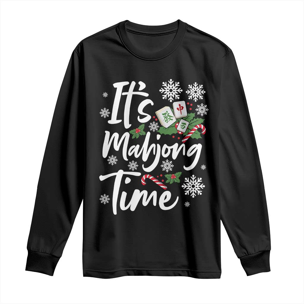 Funny Christmas Mahjong Long Sleeve Shirt It Is Mahjong Time Gambling Xmas Chinese Game - Wonder Print Shop