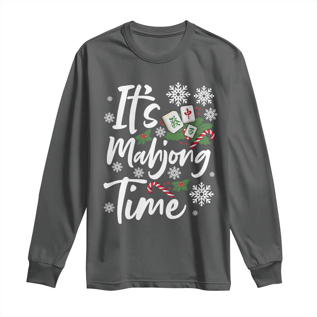 Funny Christmas Mahjong Long Sleeve Shirt It Is Mahjong Time Gambling Xmas Chinese Game - Wonder Print Shop