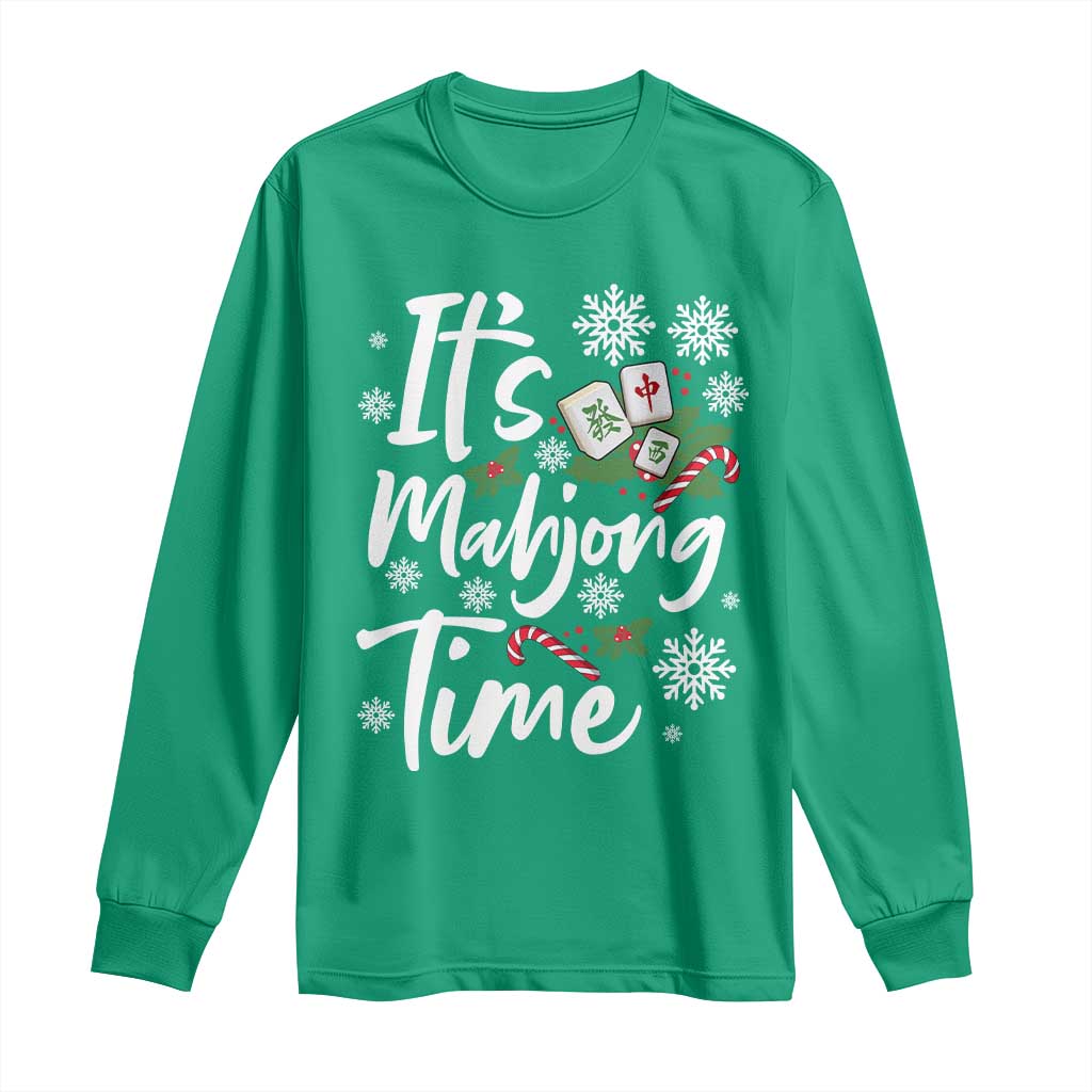 Funny Christmas Mahjong Long Sleeve Shirt It Is Mahjong Time Gambling Xmas Chinese Game - Wonder Print Shop