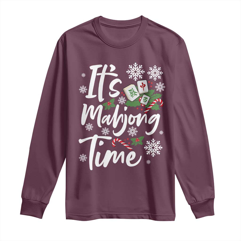 Funny Christmas Mahjong Long Sleeve Shirt It Is Mahjong Time Gambling Xmas Chinese Game - Wonder Print Shop