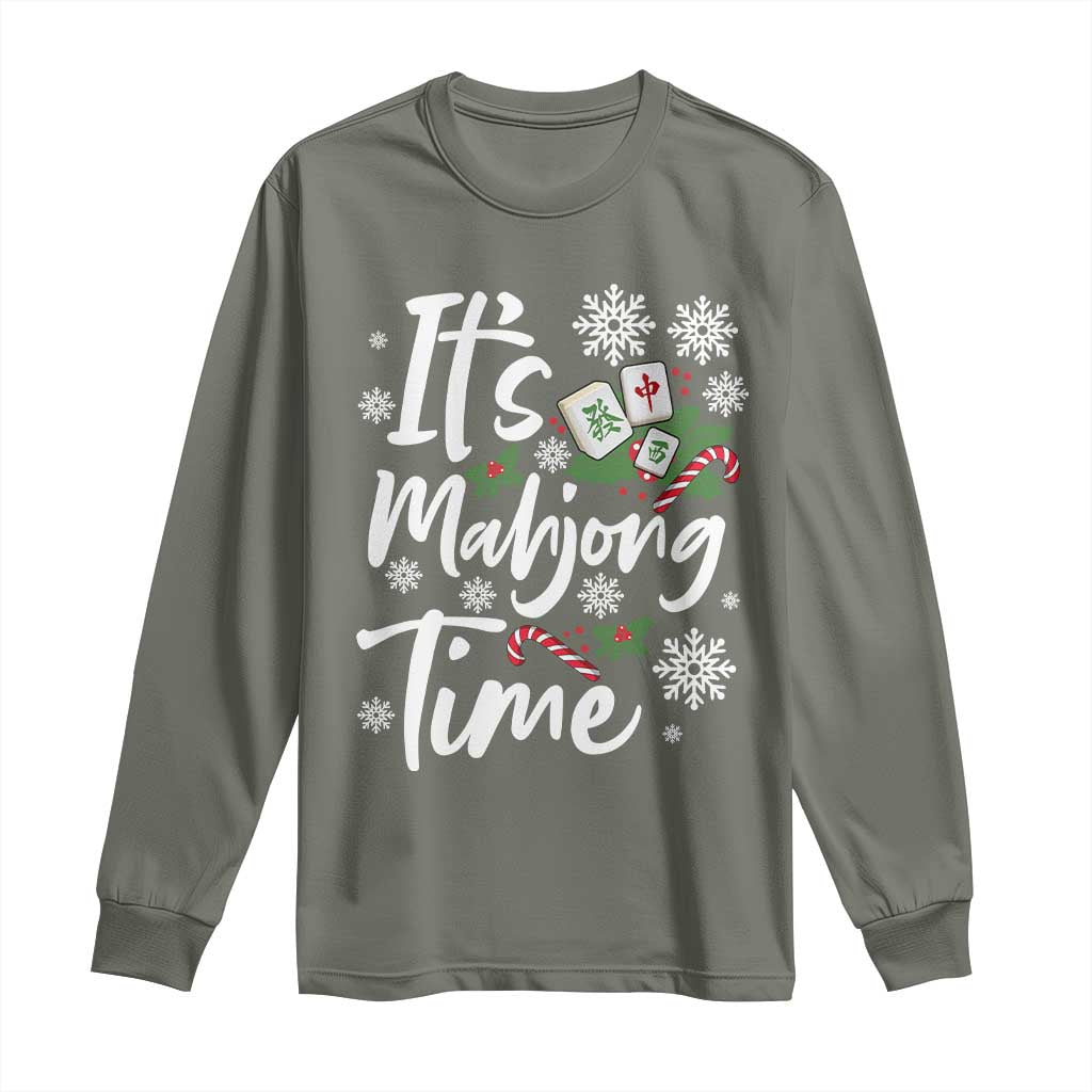 Funny Christmas Mahjong Long Sleeve Shirt It Is Mahjong Time Gambling Xmas Chinese Game - Wonder Print Shop