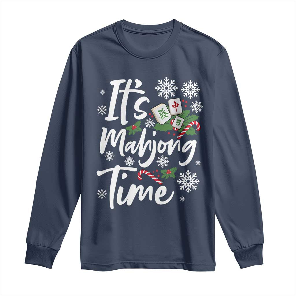 Funny Christmas Mahjong Long Sleeve Shirt It Is Mahjong Time Gambling Xmas Chinese Game - Wonder Print Shop