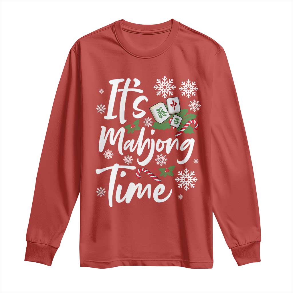 Funny Christmas Mahjong Long Sleeve Shirt It Is Mahjong Time Gambling Xmas Chinese Game - Wonder Print Shop