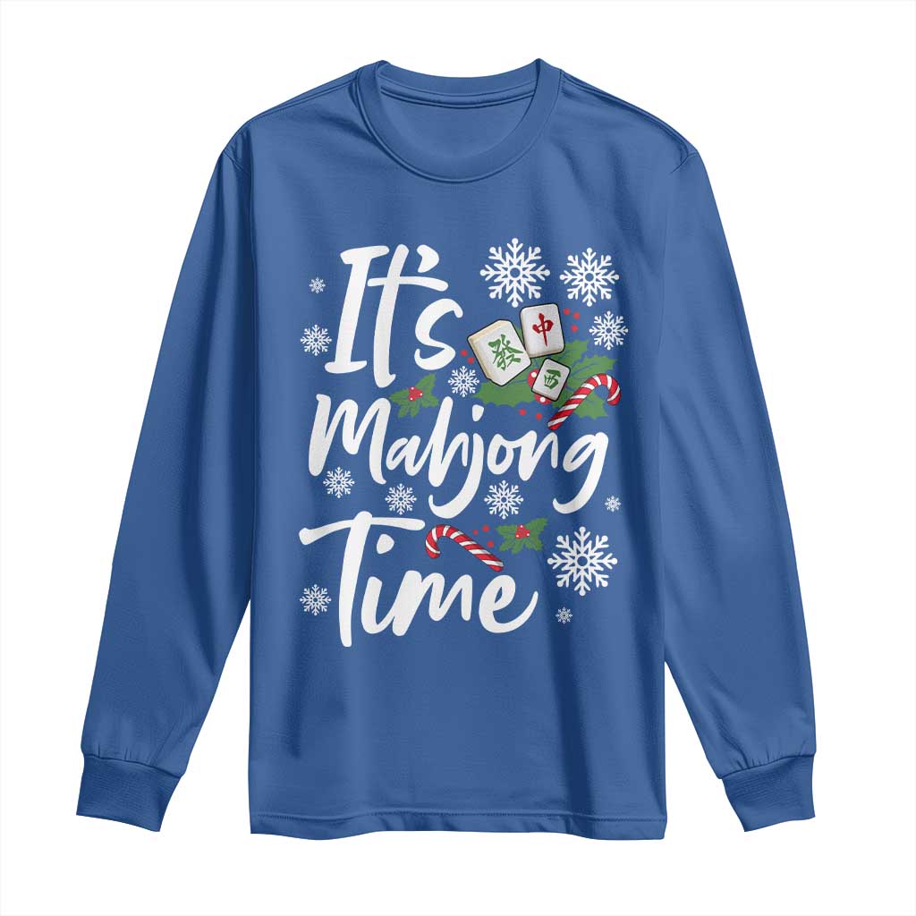 Funny Christmas Mahjong Long Sleeve Shirt It Is Mahjong Time Gambling Xmas Chinese Game - Wonder Print Shop