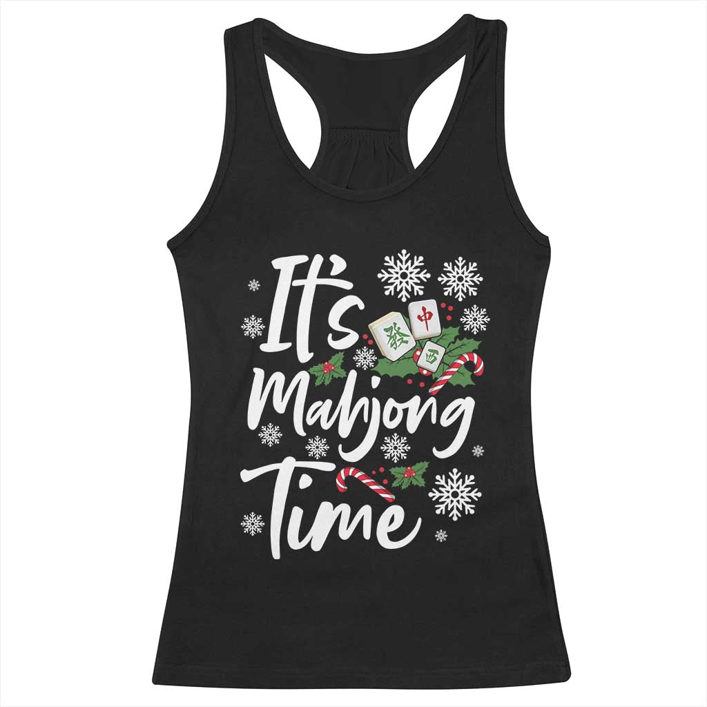 Funny Christmas Mahjong Racerback Tank Top It Is Mahjong Time Gambling Xmas Chinese Game - Wonder Print Shop