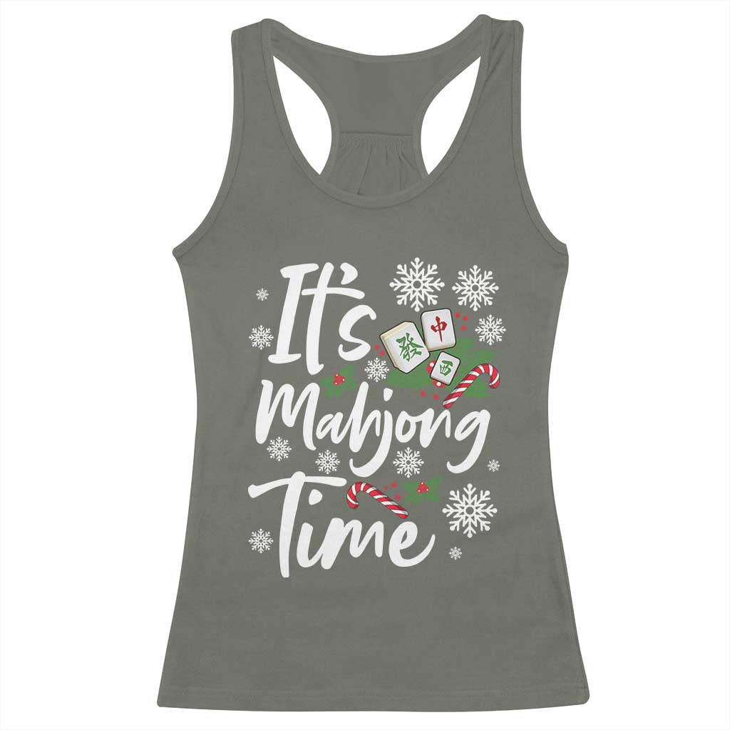Funny Christmas Mahjong Racerback Tank Top It Is Mahjong Time Gambling Xmas Chinese Game - Wonder Print Shop