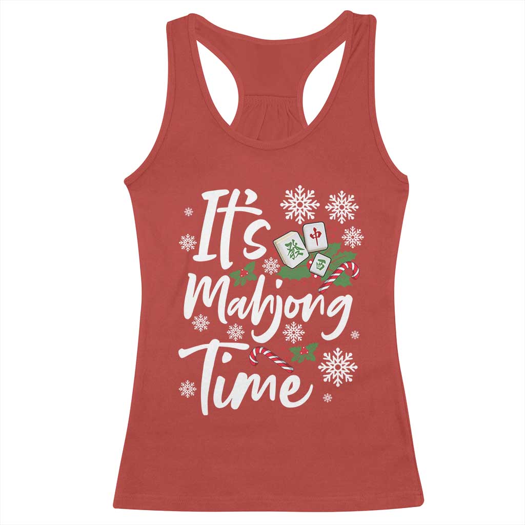 Funny Christmas Mahjong Racerback Tank Top It Is Mahjong Time Gambling Xmas Chinese Game - Wonder Print Shop