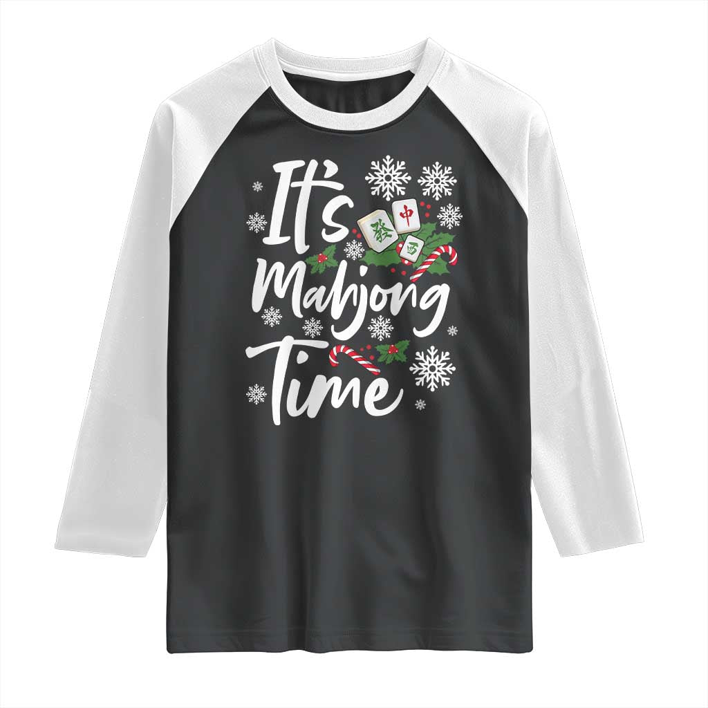 Funny Christmas Mahjong Raglan Shirt It Is Mahjong Time Gambling Xmas Chinese Game - Wonder Print Shop