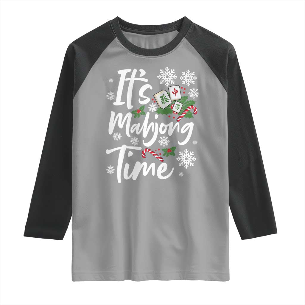 Funny Christmas Mahjong Raglan Shirt It Is Mahjong Time Gambling Xmas Chinese Game - Wonder Print Shop