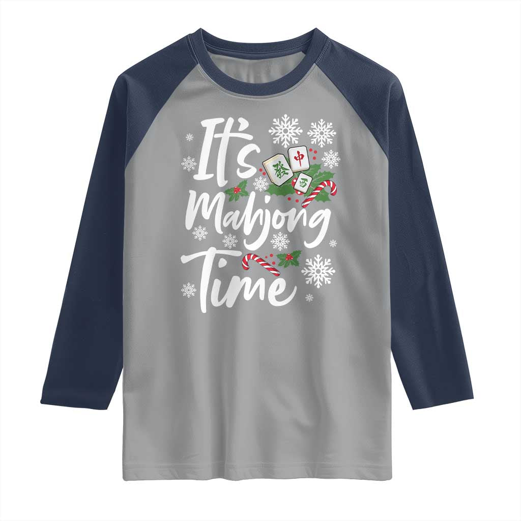 Funny Christmas Mahjong Raglan Shirt It Is Mahjong Time Gambling Xmas Chinese Game - Wonder Print Shop