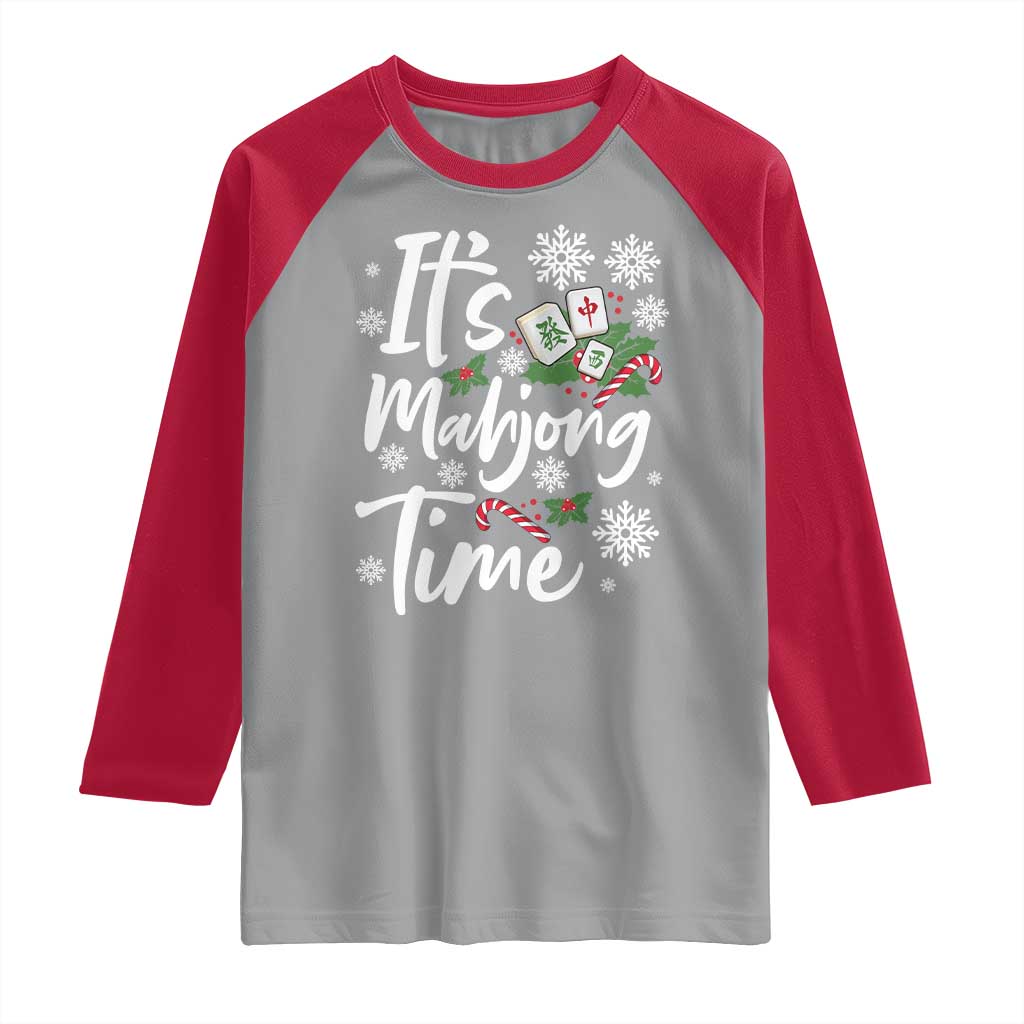 Funny Christmas Mahjong Raglan Shirt It Is Mahjong Time Gambling Xmas Chinese Game - Wonder Print Shop