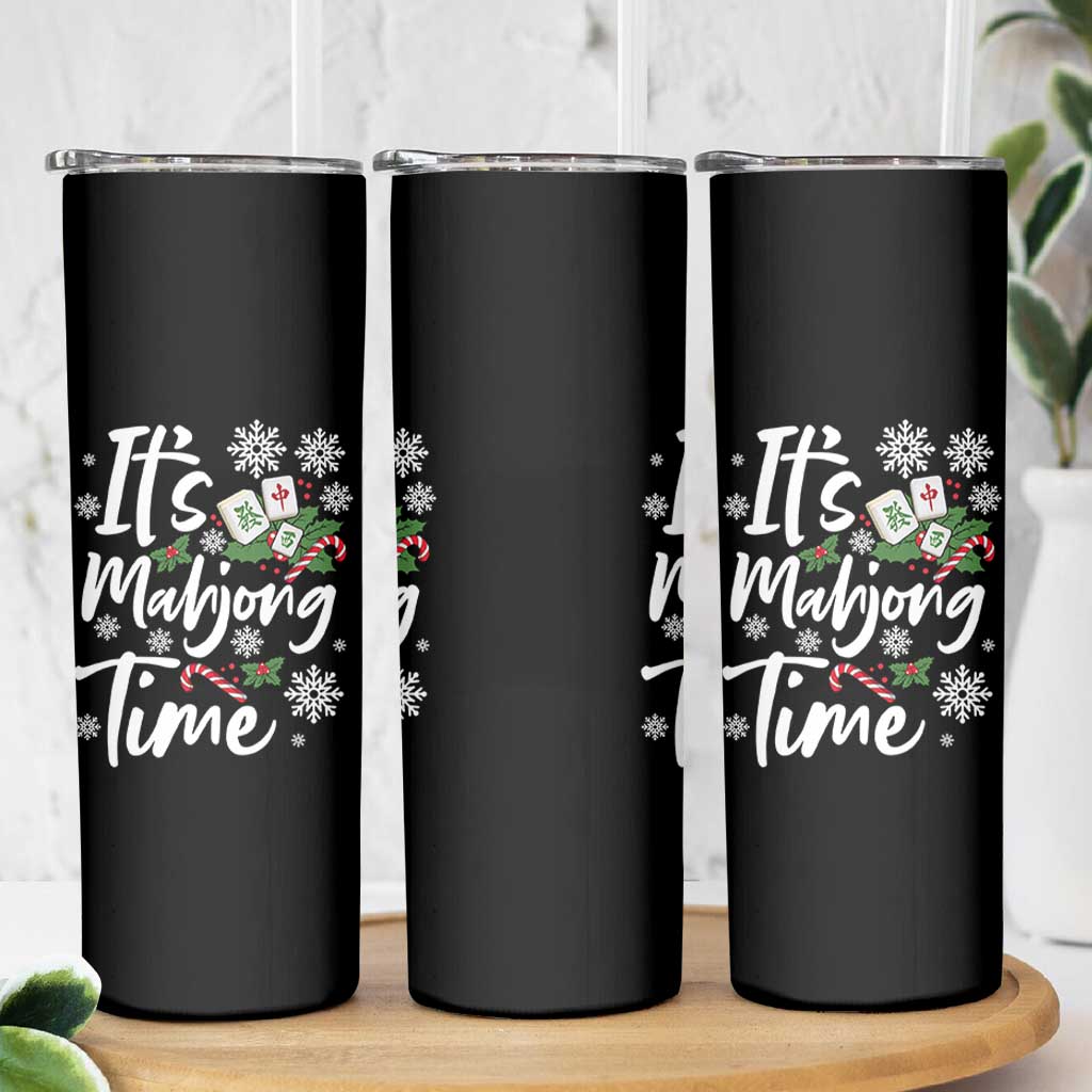 Funny Christmas Mahjong Skinny Tumbler It Is Mahjong Time Gambling Xmas Chinese Game - Wonder Print Shop