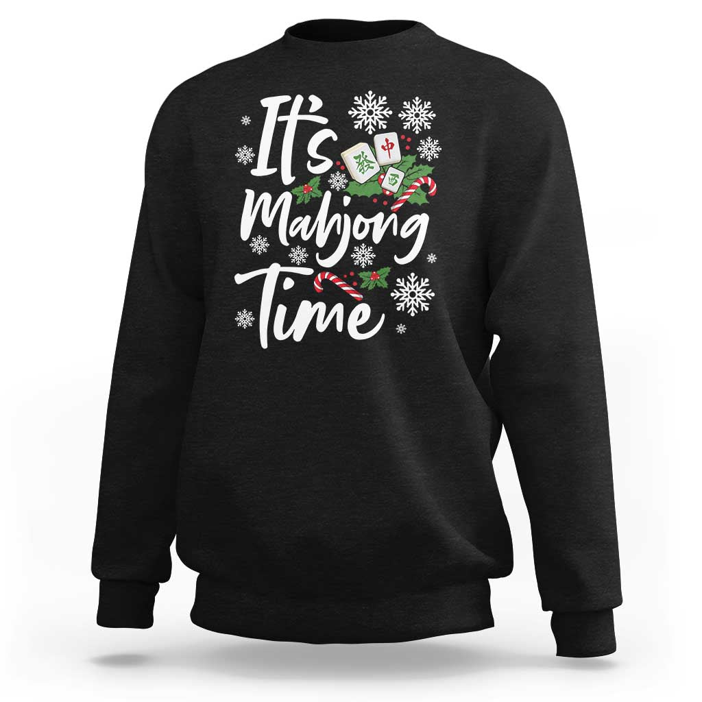 Funny Christmas Mahjong Sweatshirt It Is Mahjong Time Gambling Xmas Chinese Game - Wonder Print Shop