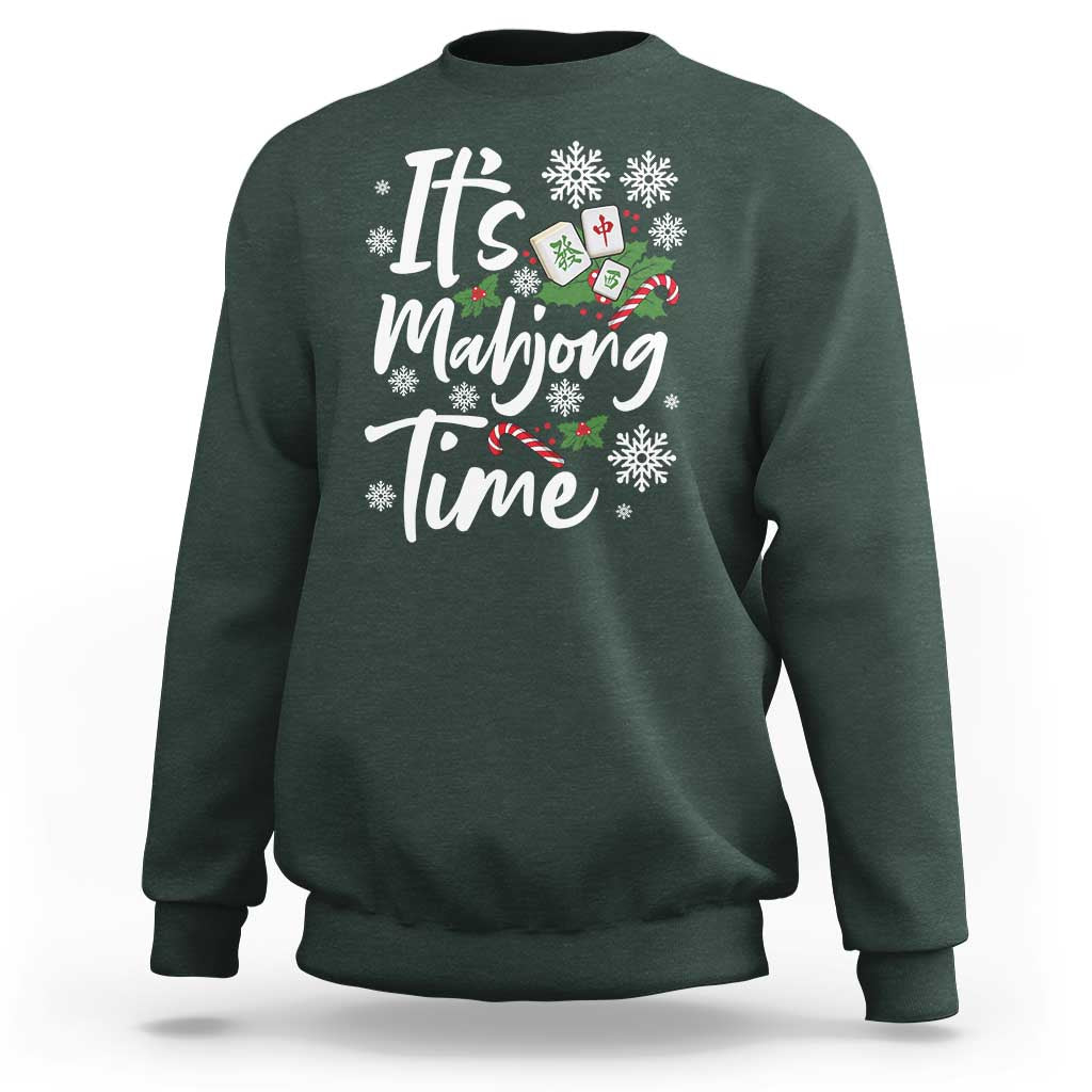 Funny Christmas Mahjong Sweatshirt It Is Mahjong Time Gambling Xmas Chinese Game - Wonder Print Shop
