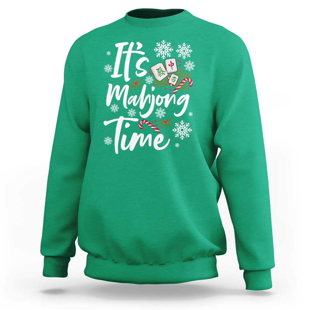 Funny Christmas Mahjong Sweatshirt It Is Mahjong Time Gambling Xmas Chinese Game - Wonder Print Shop