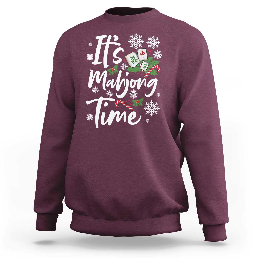Funny Christmas Mahjong Sweatshirt It Is Mahjong Time Gambling Xmas Chinese Game - Wonder Print Shop