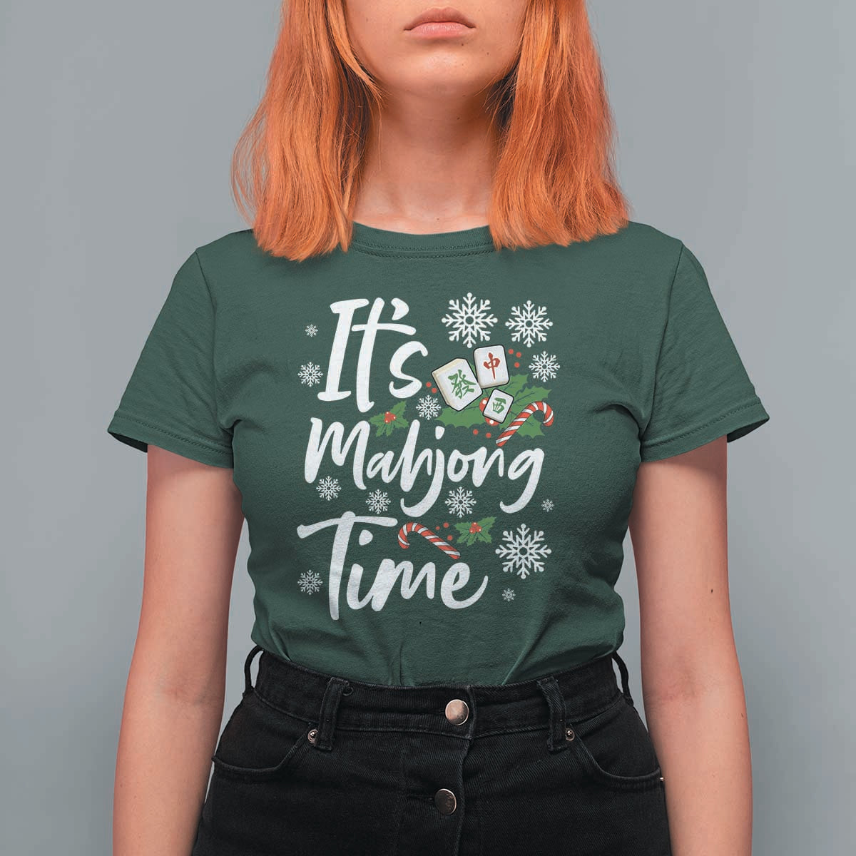 Funny Christmas Mahjong T Shirt For Women It Is Mahjong Time Gambling Xmas Chinese Game - Wonder Print Shop