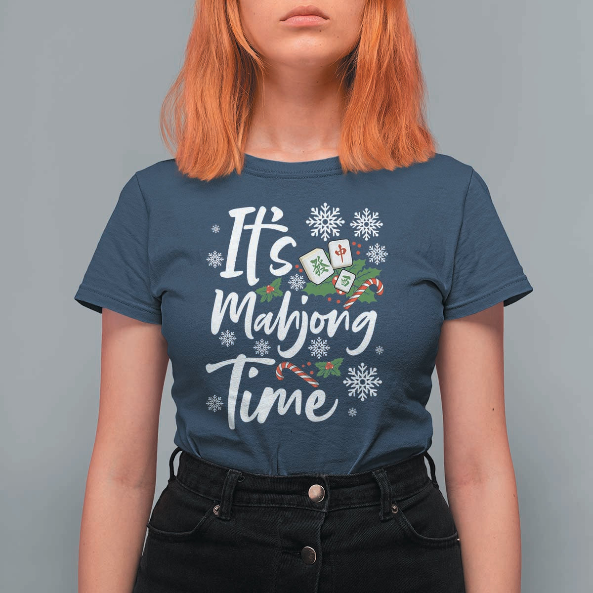 Funny Christmas Mahjong T Shirt For Women It Is Mahjong Time Gambling Xmas Chinese Game - Wonder Print Shop