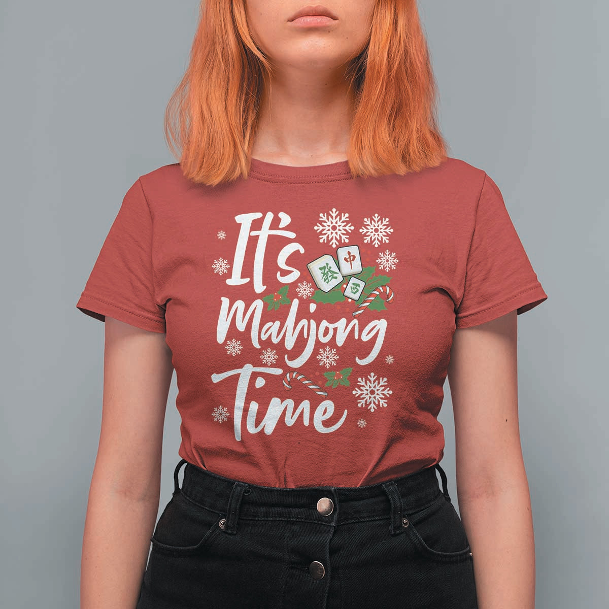 Funny Christmas Mahjong T Shirt For Women It Is Mahjong Time Gambling Xmas Chinese Game - Wonder Print Shop