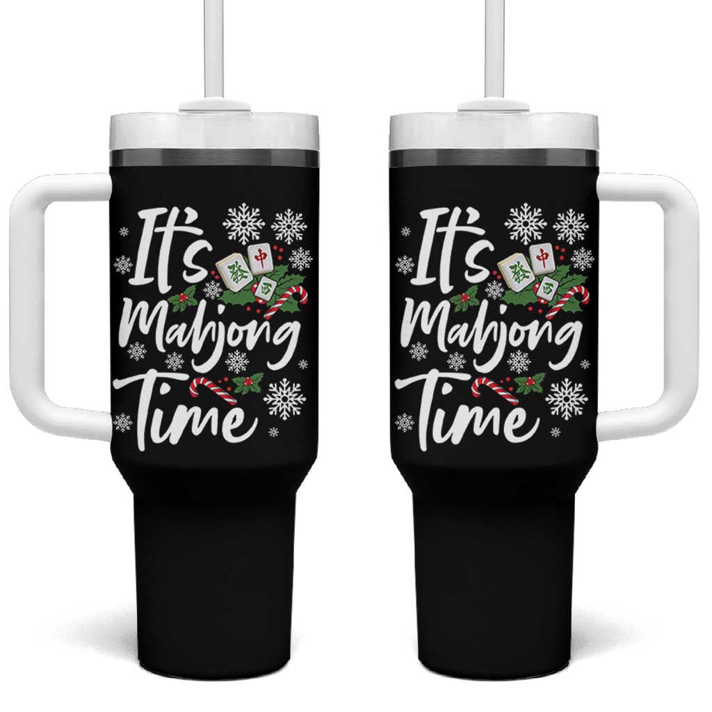Funny Christmas Mahjong Tumbler With Handle It Is Mahjong Time Gambling Xmas Chinese Game - Wonder Print Shop
