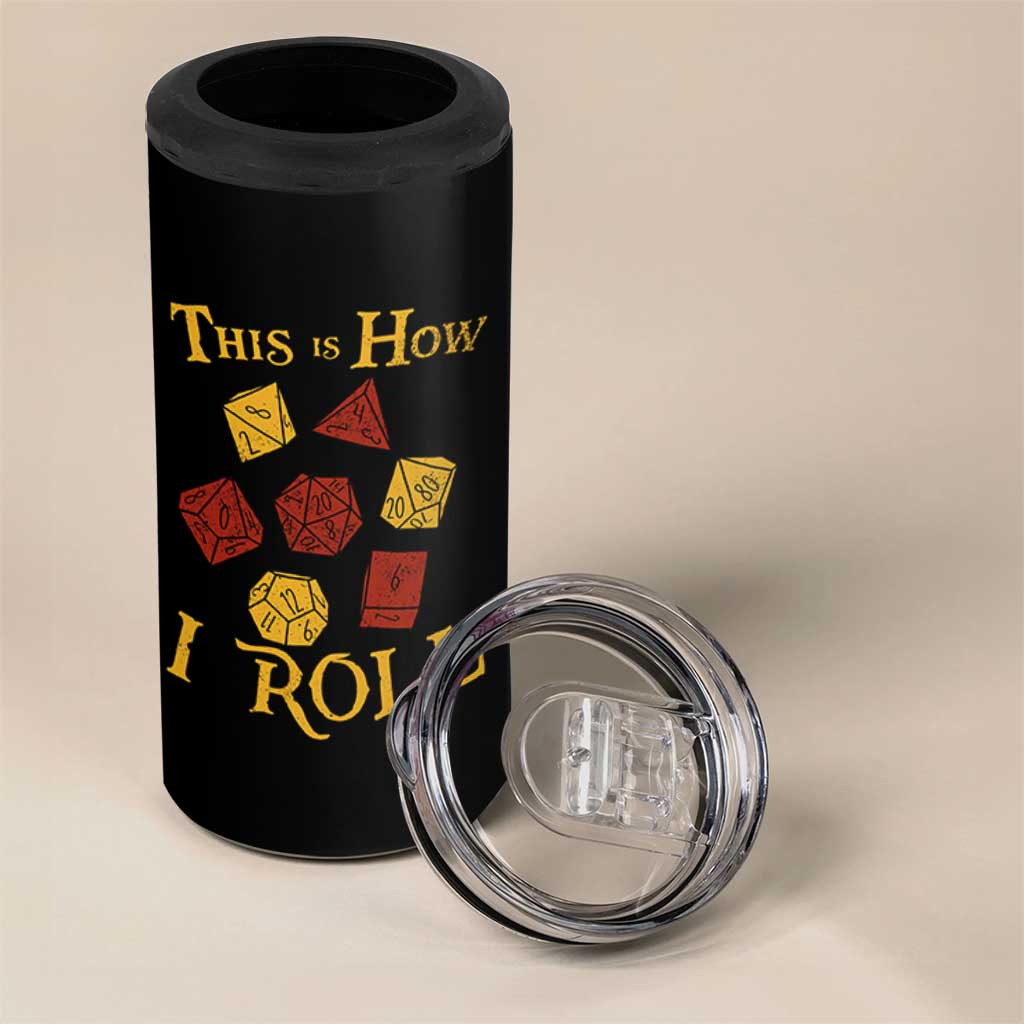 Funny RPG Tabletop Dice 4 in 1 Can Cooler Tumbler This Is How I Roll Vintage D20