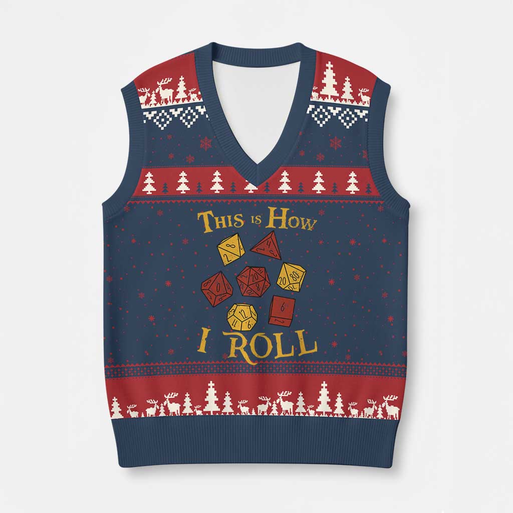 Funny RPG Tabletop Dice V-Neck Knit Sweater Vest This Is How I Roll Vintage D20