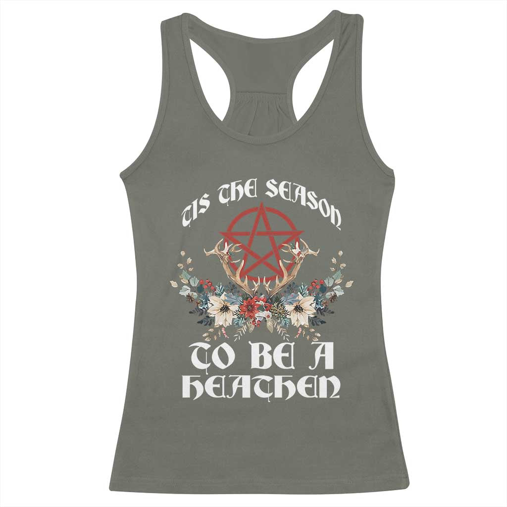 Tis The Season To Be The Heathen Racerback Tank Top Pagan Christmas Yule Holiday Pentagram - Wonder Print Shop