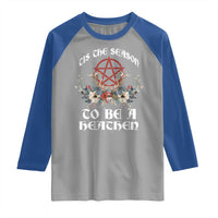Tis The Season To Be The Heathen Raglan Shirt Pagan Christmas Yule Holiday Pentagram - Wonder Print Shop