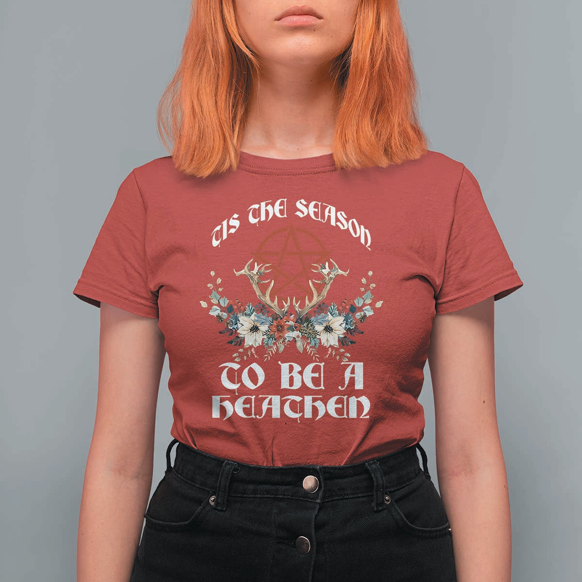 Tis The Season To Be The Heathen T Shirt For Women Pagan Christmas Yule Holiday Pentagram - Wonder Print Shop