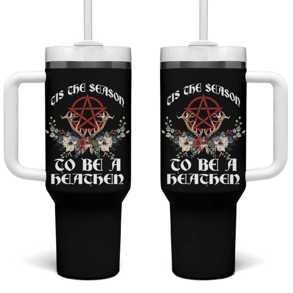 Tis The Season To Be The Heathen Tumbler With Handle Pagan Christmas Yule Holiday Pentagram - Wonder Print Shop