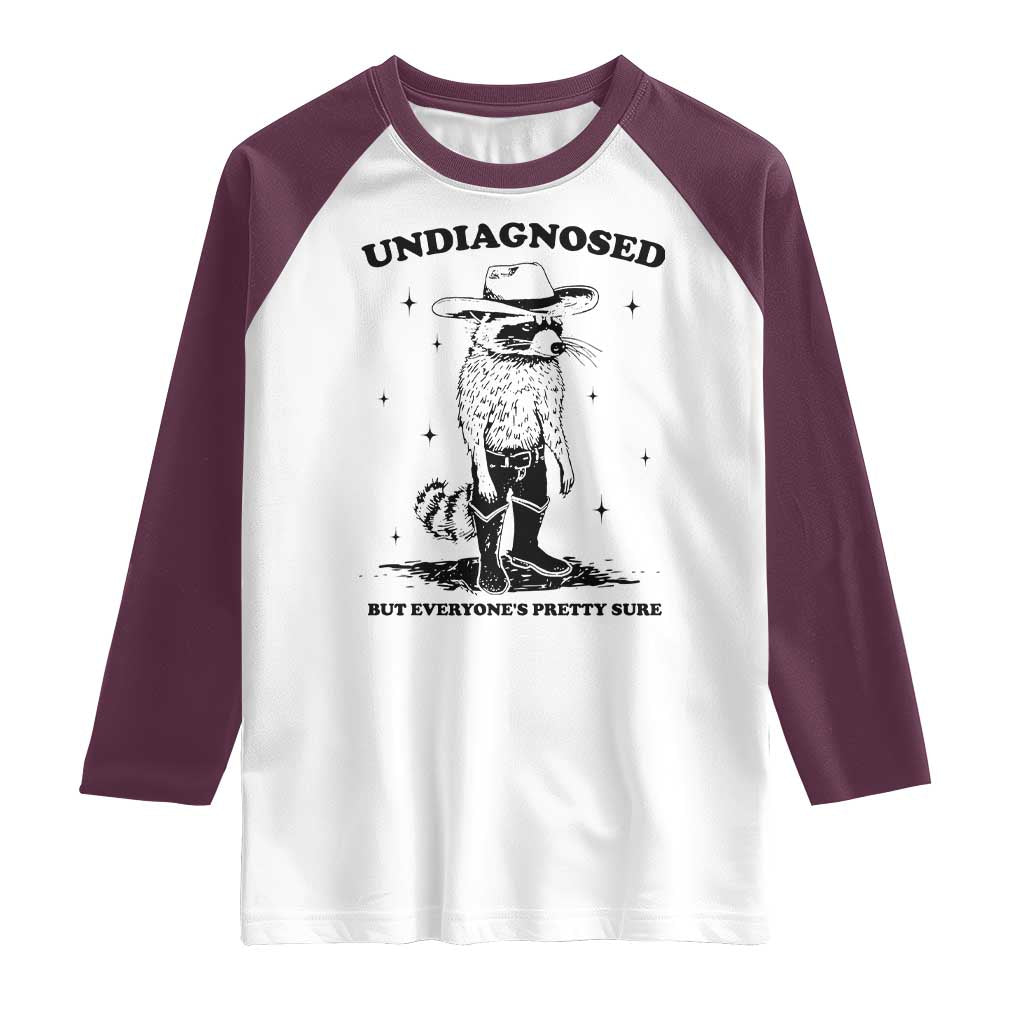 Funny Undiagnosed But Everyone's Pretty Sure Raglan Shirt Cowboy Racoon