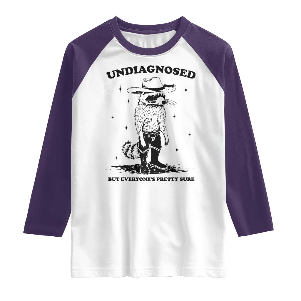 Funny Undiagnosed But Everyone's Pretty Sure Raglan Shirt Cowboy Racoon