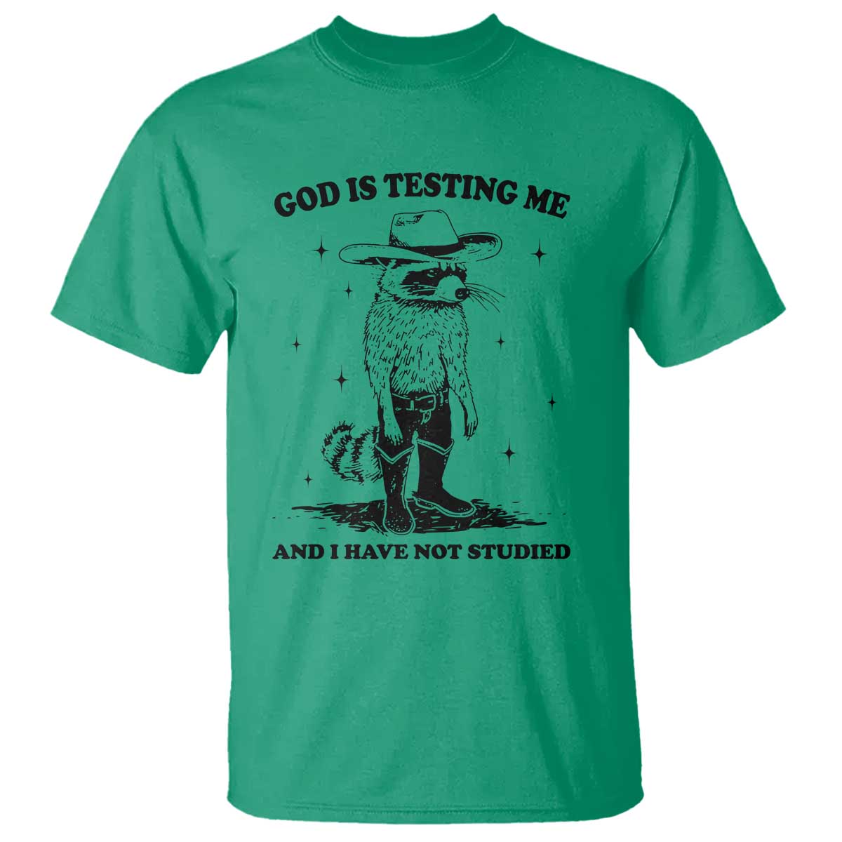 Funny God Is Testing Me And I Have Not Studied T Shirt Cowboy Racoon