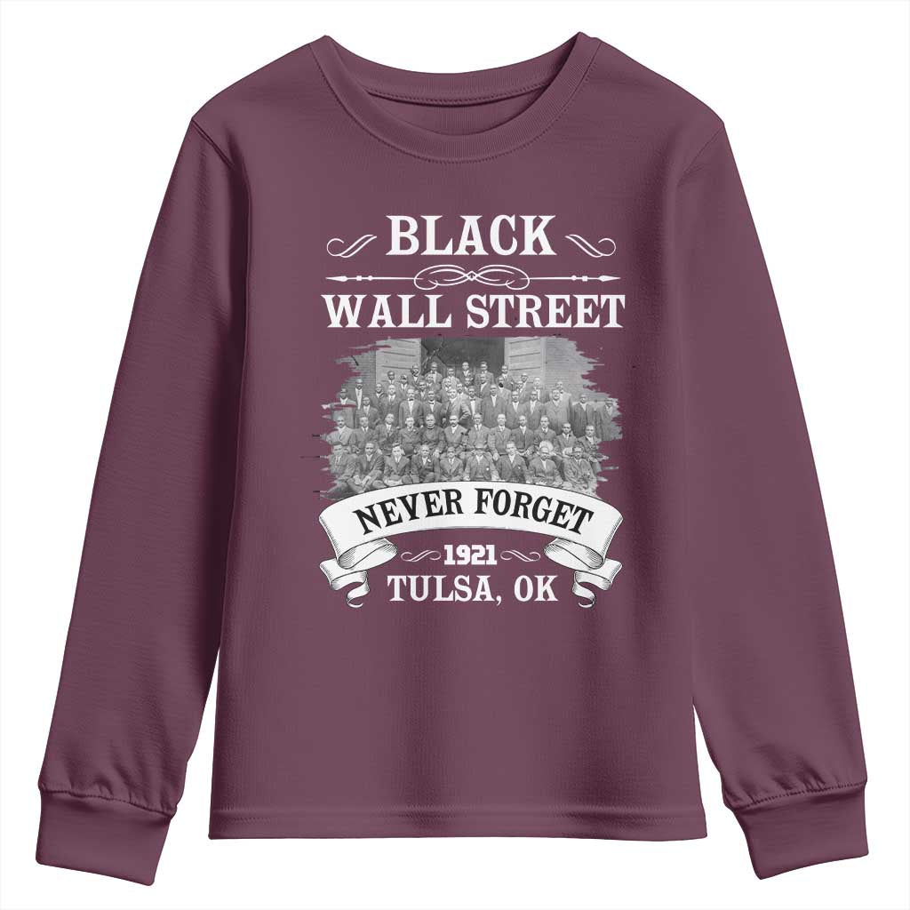 Never Forget Black Wall Street 1921 Youth Sweatshirt Tulsa Oklahoma Black History Month