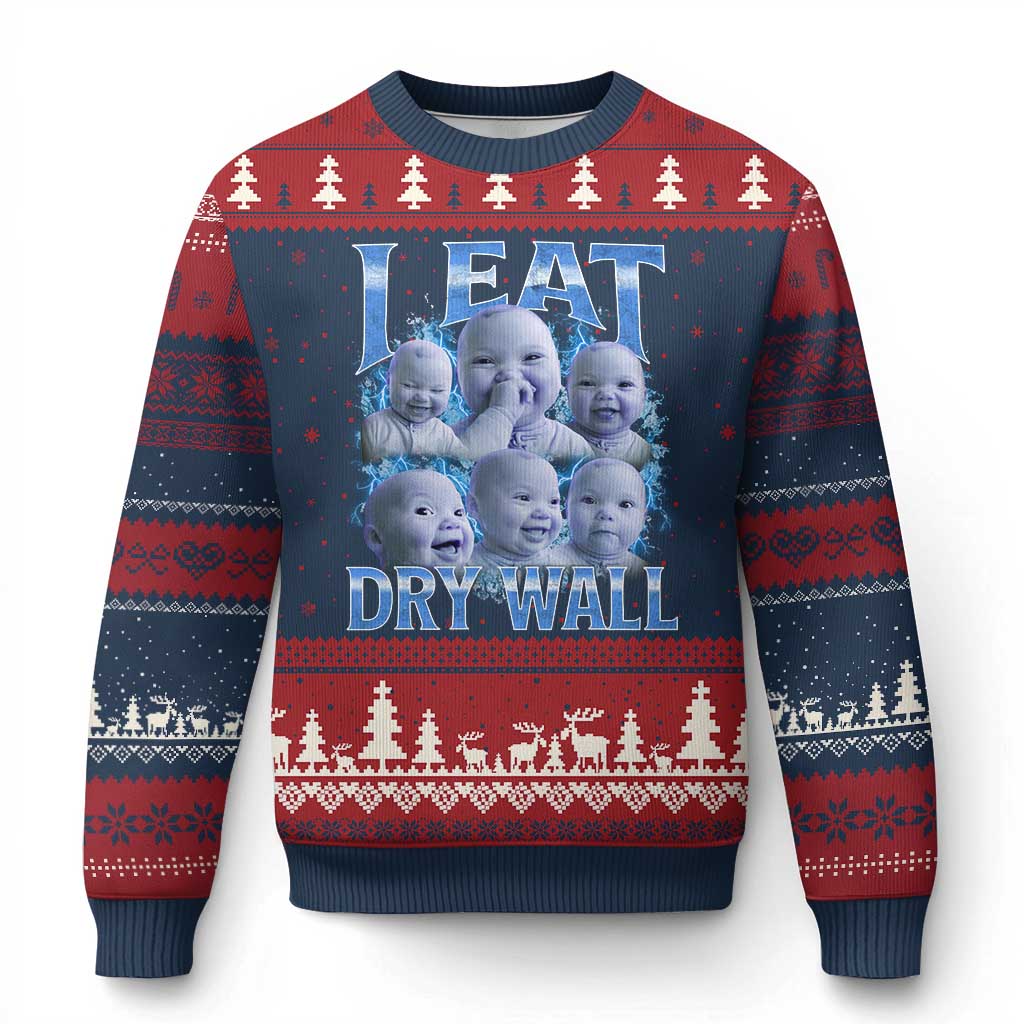 Funny AI Baby Meme Laughing Ugly Christmas Sweater I Eat Dry Wall Baby Brainrot - Wonder Print Shop