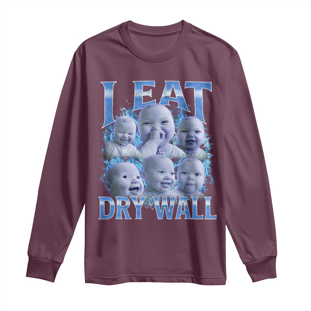 Funny AI Baby Meme Laughing Long Sleeve Shirt I Eat Dry Wall Baby Brainrot - Wonder Print Shop