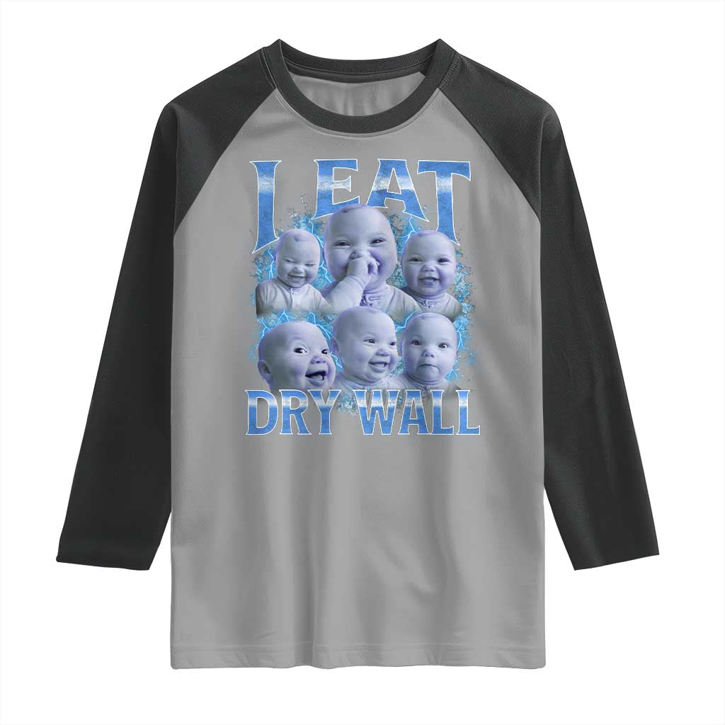 Funny AI Baby Meme Laughing Raglan Shirt I Eat Dry Wall Baby Brainrot - Wonder Print Shop