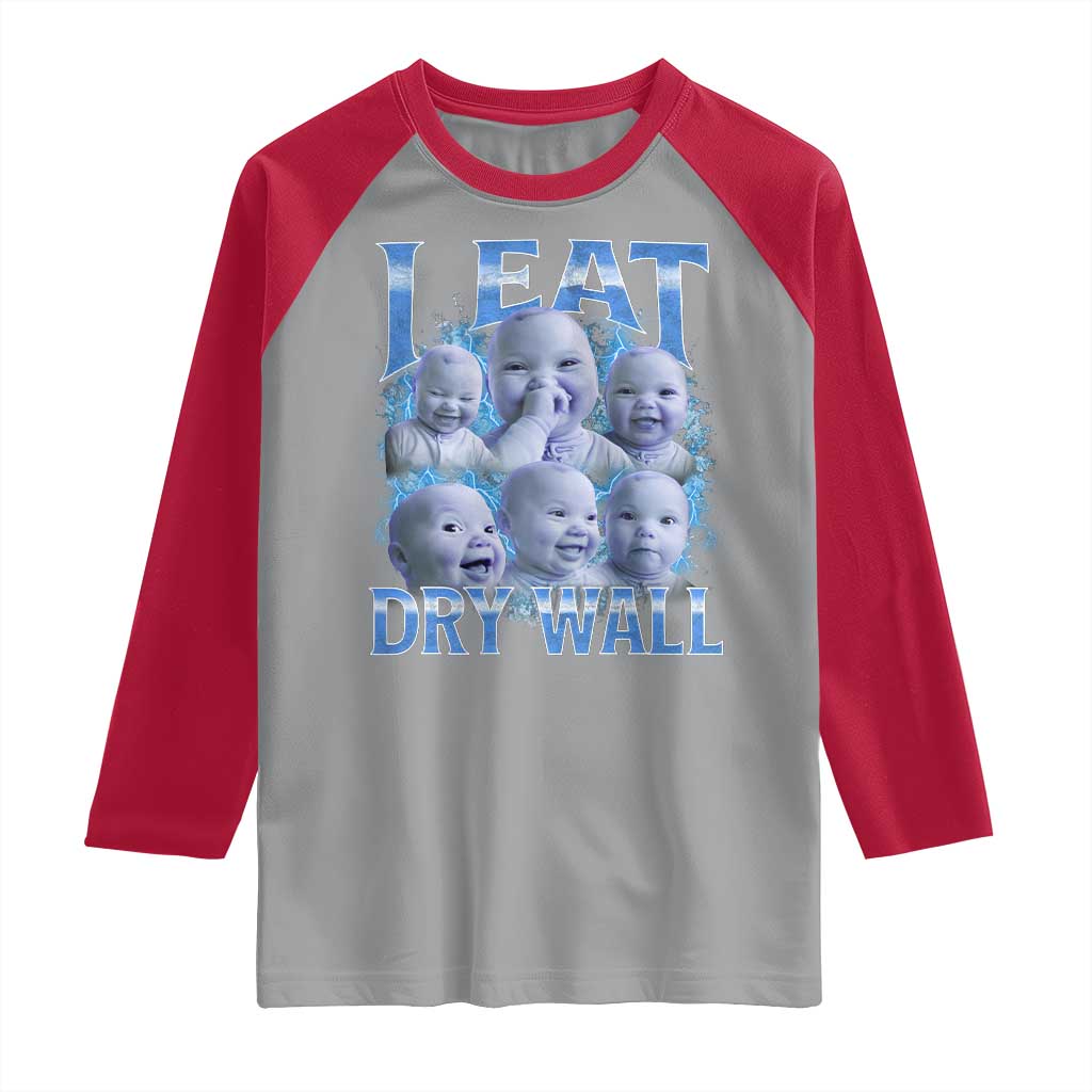 Funny AI Baby Meme Laughing Raglan Shirt I Eat Dry Wall Baby Brainrot - Wonder Print Shop