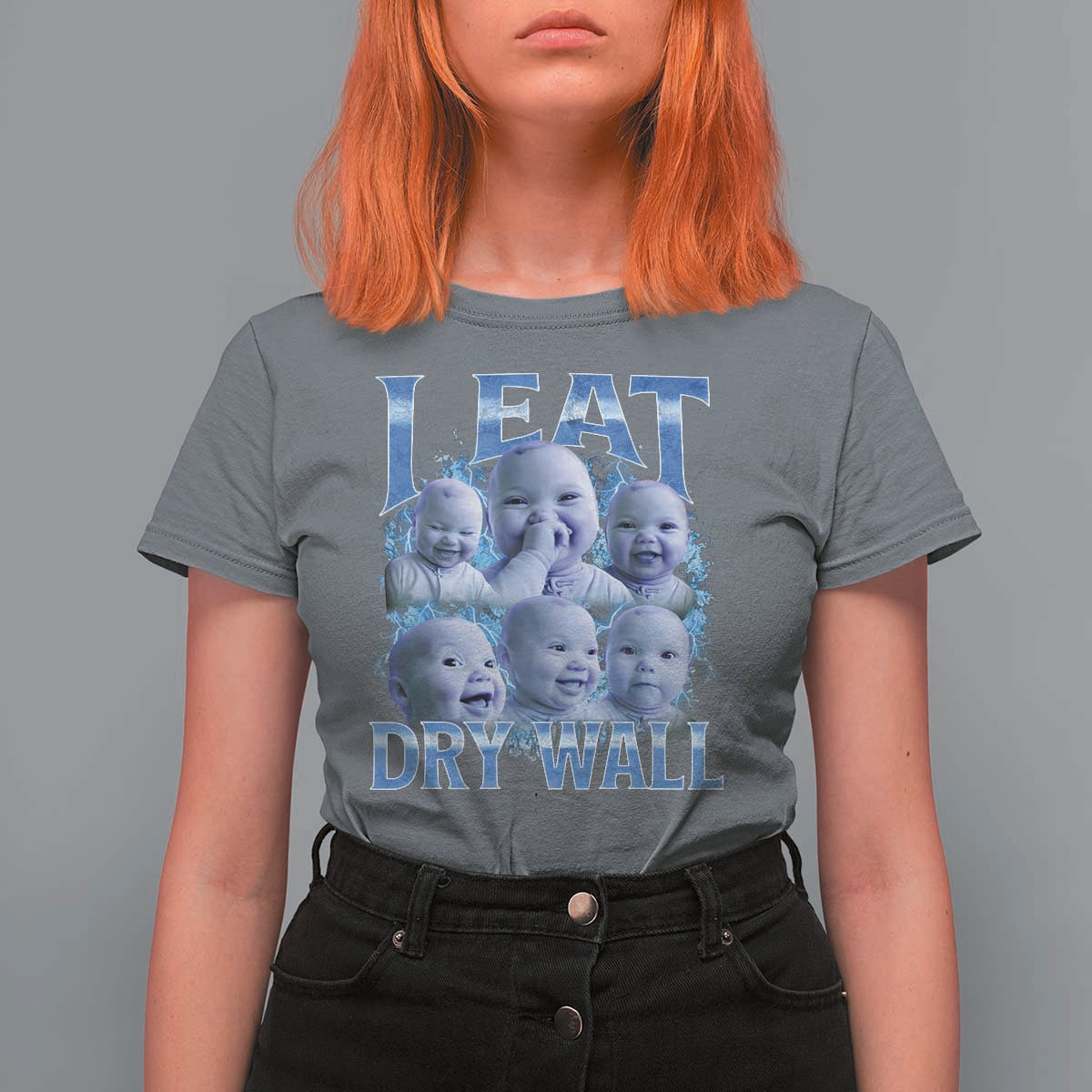 Funny AI Baby Meme Laughing T Shirt For Women I Eat Dry Wall Baby Brainrot - Wonder Print Shop