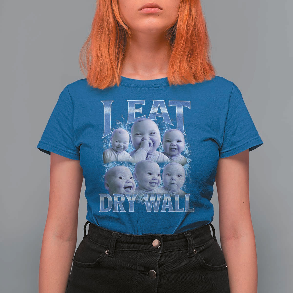 Funny AI Baby Meme Laughing T Shirt For Women I Eat Dry Wall Baby Brainrot - Wonder Print Shop