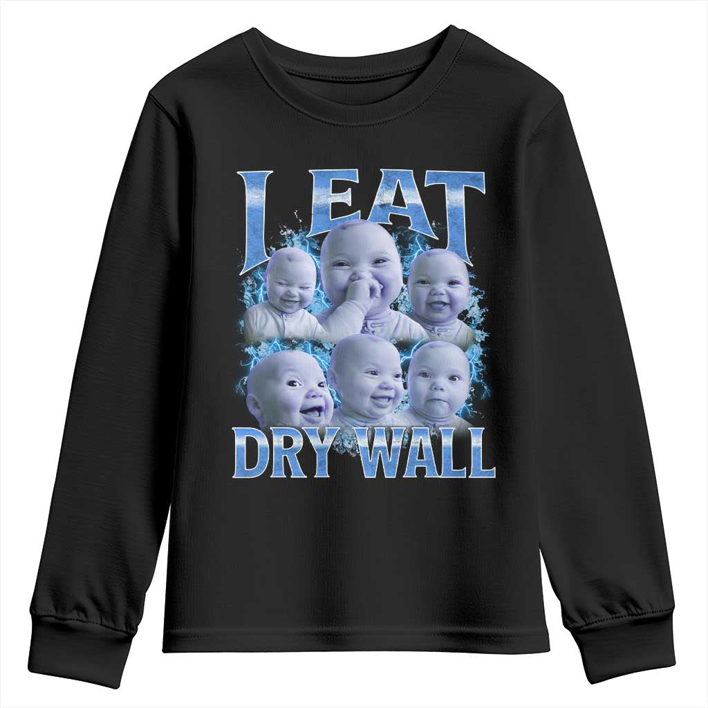 Funny AI Baby Meme Laughing Youth Sweatshirt I Eat Dry Wall Baby Brainrot - Wonder Print Shop