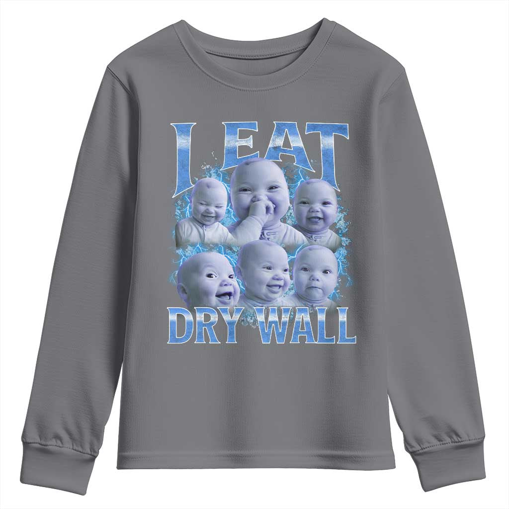 Funny AI Baby Meme Laughing Youth Sweatshirt I Eat Dry Wall Baby Brainrot - Wonder Print Shop