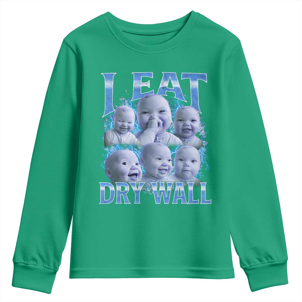 Funny AI Baby Meme Laughing Youth Sweatshirt I Eat Dry Wall Baby Brainrot - Wonder Print Shop