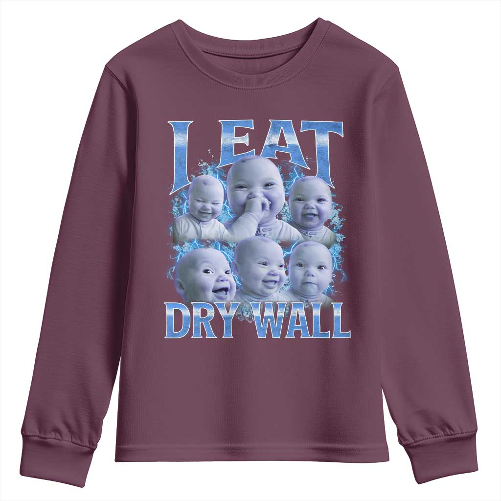 Funny AI Baby Meme Laughing Youth Sweatshirt I Eat Dry Wall Baby Brainrot - Wonder Print Shop