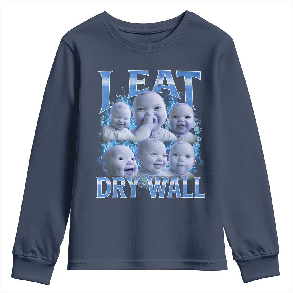 Funny AI Baby Meme Laughing Youth Sweatshirt I Eat Dry Wall Baby Brainrot - Wonder Print Shop