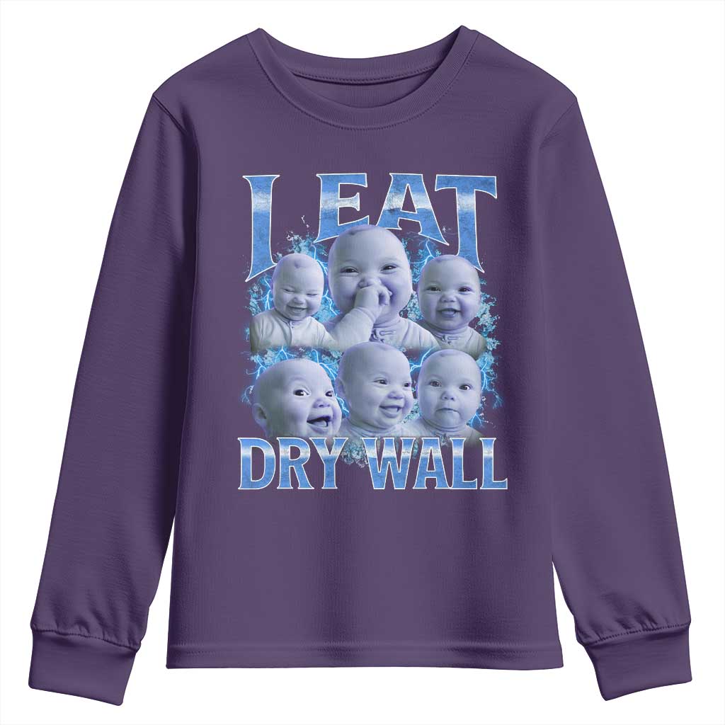 Funny AI Baby Meme Laughing Youth Sweatshirt I Eat Dry Wall Baby Brainrot - Wonder Print Shop