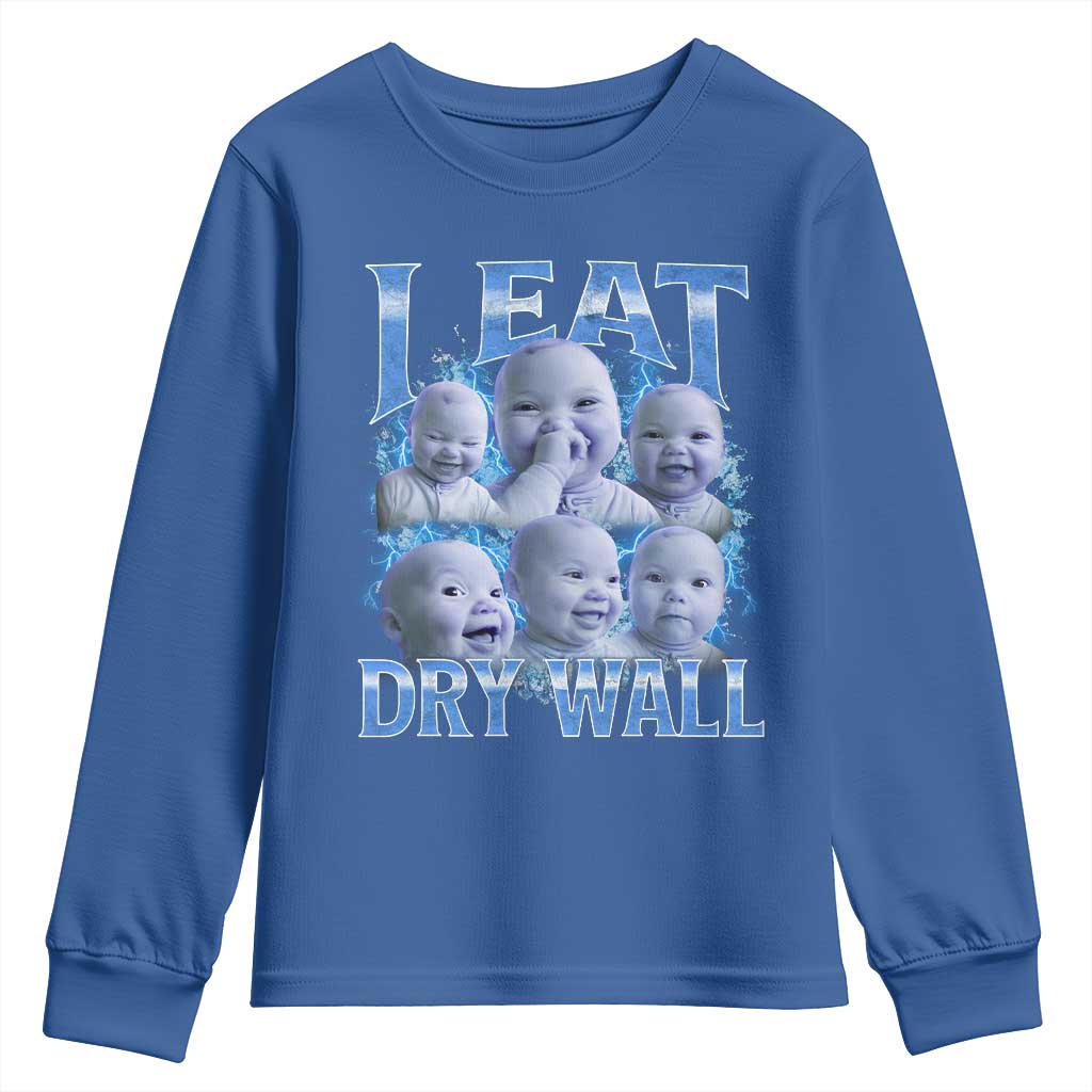 Funny AI Baby Meme Laughing Youth Sweatshirt I Eat Dry Wall Baby Brainrot - Wonder Print Shop