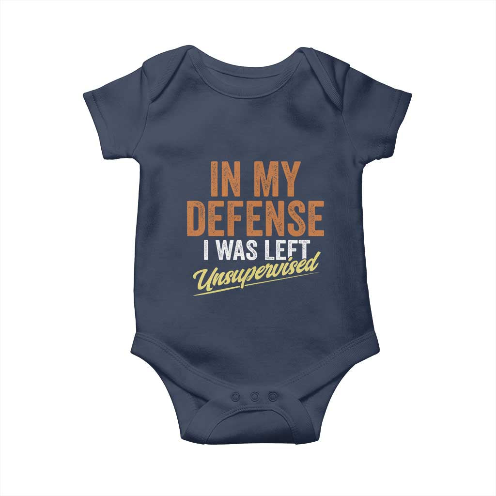 Funny In My Defense I Was Left Unsupervised Baby Onesie Retro Vintage Sarcastic Joke - Wonder Print Shop