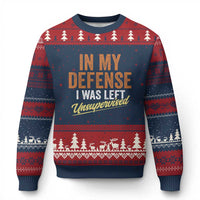 Funny In My Defense I Was Left Unsupervised Ugly Christmas Sweater Retro Vintage Sarcastic Joke - Wonder Print Shop